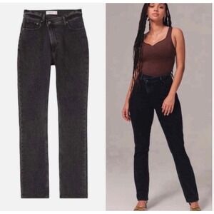 Abercrombie & Fitch The 90s Slim Straight Ultra Rise Black High Rise Criss Cross